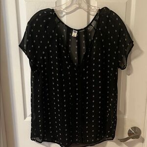 NWOT. Old Navy Black Sheer Blouse with White Dots. Size large.